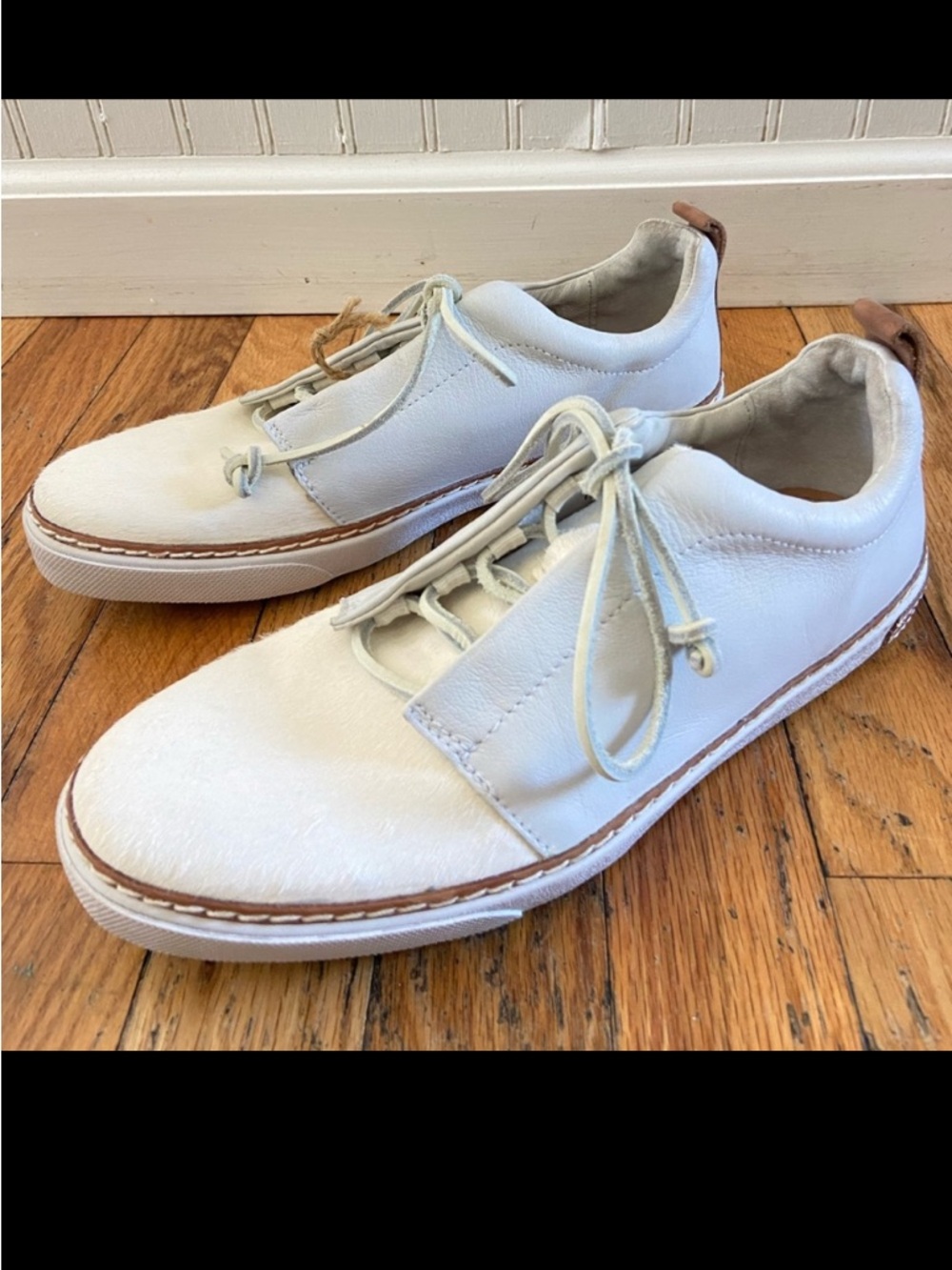 NEW Blackstone White Leather calf hair low top sneakers size 39